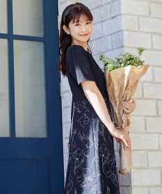Tiaclasse 【小倉優子さん着用・新色追加・洗える】モノトーンフラワープリントワンピース