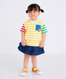 MIKI HOUSE HOT BISCUITS 【80-120cm】 ポケット付き 先染め ボーダー柄 半袖Tシャツ