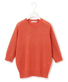 ICB L 【WEB限定カラーあり・洗える】ペーパーブレンドシャインニット 五分袖プルオーバー