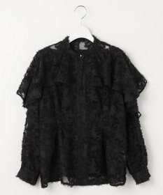 Feroux 【洗える】ジャカードフリルブラウス
