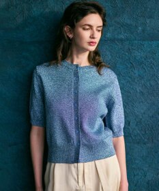 BEIGE， 【洗える】VANDA / ラメ入りクルーネック半袖カーディガン