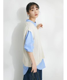 CRAFT STANDARD BOUTIQUE 【洗える】ニットベスト+バンドカラーシャツSET-B