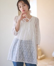 earth music&ecology パフスリーブ楊柳刺繍チュニック