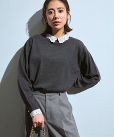23区 【洗える】エンブロイダリー フラワーレースコンビ ニット グレー系