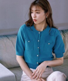 Tiaclasse 【洗える】鹿の子柄ニットショートカーディガン