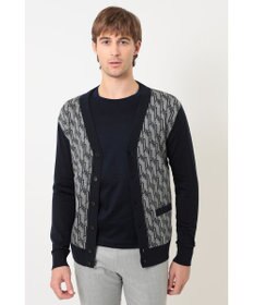 DAKS メリノウールロゴ編みVネックカーディガン