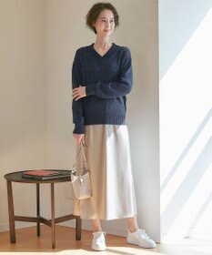 自由区 L 【洗える】スパングルニット Vネックニット