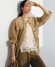 23区 【見上愛さん着用】リネンミックスシアースラブ ミリタリー シャツジャケット ベージュ系