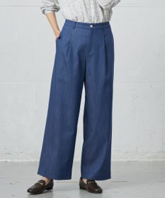 J.PRESS LADIES L 【洗える】セルロースシャンブレー ワイド パンツ