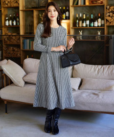 Tiaclasse 【洗える】ツイード配色フレアワンピース