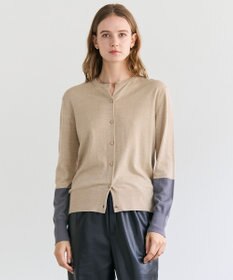 BEIGE， CHLOR / ウールシルク配色クルーネックカーディガン