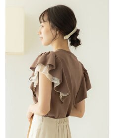 earth music&ecology レースドッキングフリルニットプルオーバー