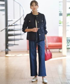 ANY SIS S ツイードノーカラーミドル ジャケット