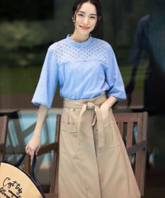 組曲 【ベルト付】リネン混オックスストレッチ キュロットパンツ