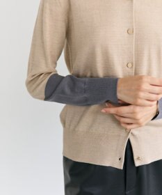 BEIGE， CHLOR / ウールシルク配色クルーネックカーディガン