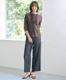 J.PRESS LADIES L 【洗える・防シワ・速乾】ツイルシャンブレー ワイド パンツ