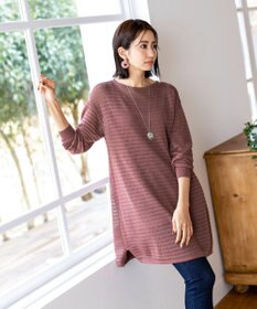 Tiaclasse 【洗える】体型カバーも叶う透け柄編みニットチュニックアンサンブル（2点セット）