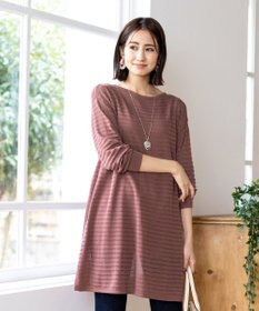 Tiaclasse 【洗える】体型カバーも叶う透け柄編みニットチュニックアンサンブル（2点セット）