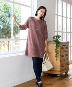 Tiaclasse 【洗える】体型カバーも叶う透け柄編みニットチュニックアンサンブル（2点セット）