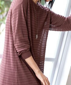 Tiaclasse 【洗える】体型カバーも叶う透け柄編みニットチュニックアンサンブル（2点セット）