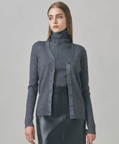 ICB 【洗える】 エクストラファインメリノリブ Vネックカーディガン グレーラメ系