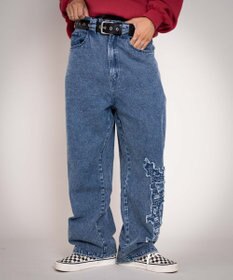 WEGO 【ユニセックス着用YD/ウエスト調整可/MLサイズ展開】グラフィックデニムパンツ