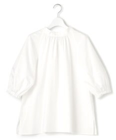 23区 L 【一部店舗限定/洗える】ハイカウントウェザーストレッチ ボウタイ付き ランタンスリーブ ブラウス