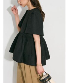 Green Parks パフスリーブジャガードペプラムブラウス