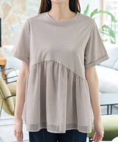 Tiaclasse 【おのののかさん着用】 「サマケア」ストライプチュール切り替えトップス