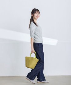 Tiaclasse 【洗える】TCデニム切替ワイドストレートパンツ