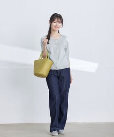 Tiaclasse 【洗える】TCデニム切替ワイドストレートパンツ