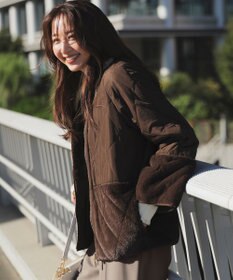 ANY SIS S フェイクファーコンビキルティング アウター