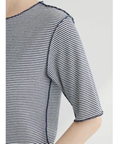 Green Parks メローリブ５分袖ボーダープルオーバー