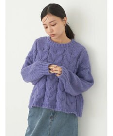 earth music&ecology ローゲージ手編み風ケーブルプルオーバー