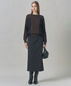 ICB 【CLASSY.掲載・裏起毛】 ウォームサテン Iラインスカート