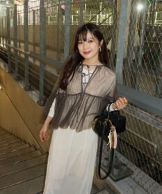 Green Parks リボンチュールデザインブラウス