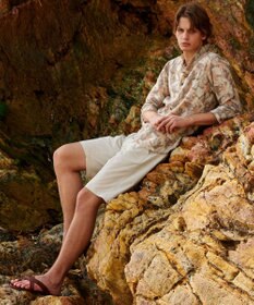 JOSEPH ABBOUD 【ウエストも伸びる/清涼/ストレッチ】ストレッチリネンシャンブレーショートパンツ