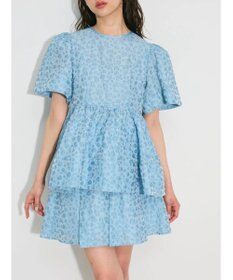 Green Parks パフスリーブジャガードペプラムブラウス