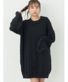 earth music&ecology 袖ファーケーブルミニワンピース