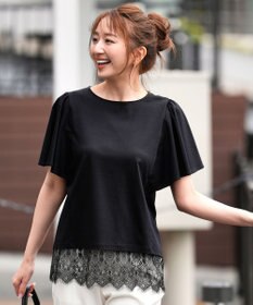 ANY SIS 【シルクタッチさら魅せTシャツ】袖フレア プルオーバー ブラック