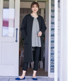 Tiaclasse パイピングノーカラーダンボールコート