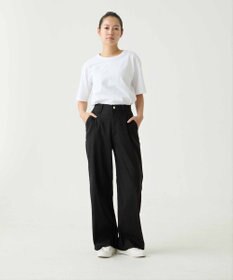caqu linen rayon stretch wide pants リネンレーヨンストレッチワイドパンツ