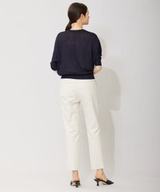 ICB L 【WEB限定カラーあり・洗える】ペーパーブレンドシャインニット 五分袖プルオーバー