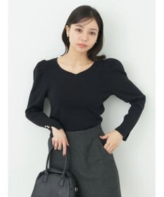 earth music&ecology ハートネック袖パールニットプルオーバー