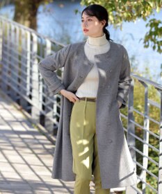 Tiaclasse L 【ウール95%】ノーカラー包みボタンAラインコート