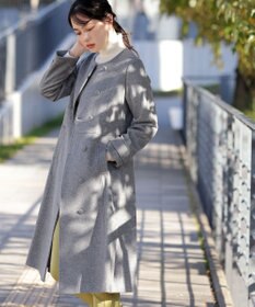 Tiaclasse L 【ウール95%】ノーカラー包みボタンAラインコート