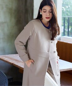 Tiaclasse 【ウール95%】ノーカラー包みボタンAラインコート