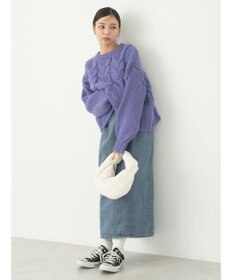 earth music&ecology ローゲージ手編み風ケーブルプルオーバー