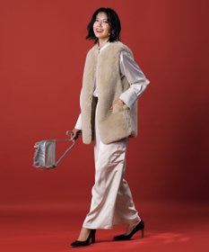 UNFILO L サテン バンドカラーシャツ