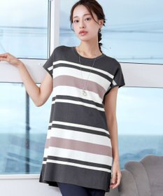 Tiaclasse L 【洗える】マルチボーダーフレンチニットチュニック